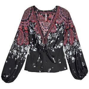FREE PEOPLE FLORAL BOHO NIGHT COMBO BLOUSE ROMANTIC HIPPIE FLOWER CHILD SMALL